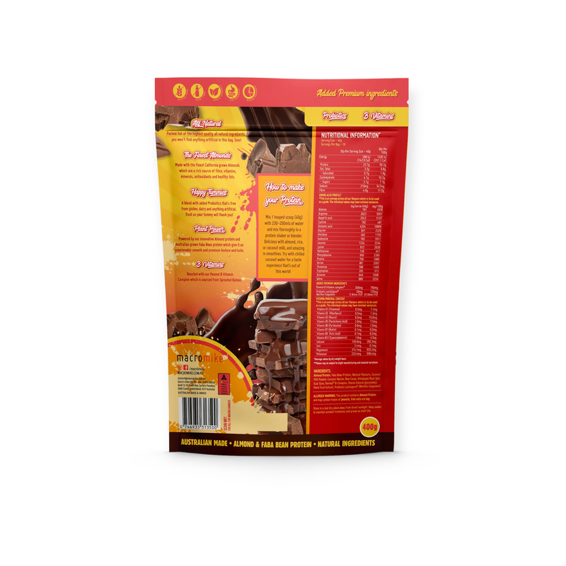 Load image into Gallery viewer, Macro Mike Premium Almond Protein Deluxe Chocolate 400g