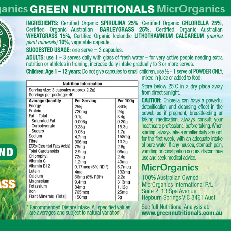 Load image into Gallery viewer, Microrganics Green Nutritionals Green Superfoods 600mg 120 capsules