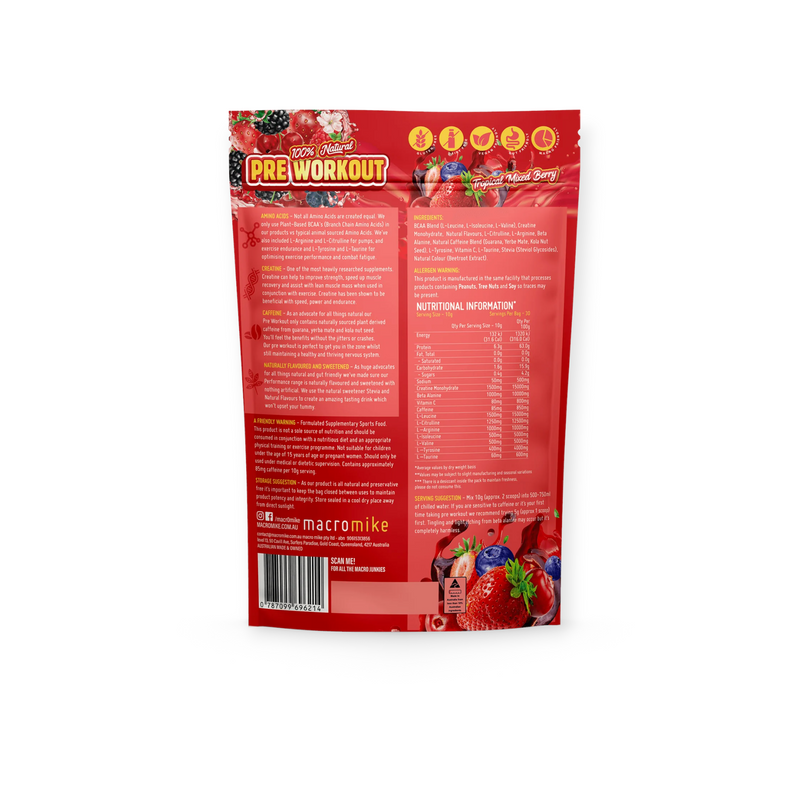 Load image into Gallery viewer, Macro Mike Pre-workout Tropical Mixed Berry 300g