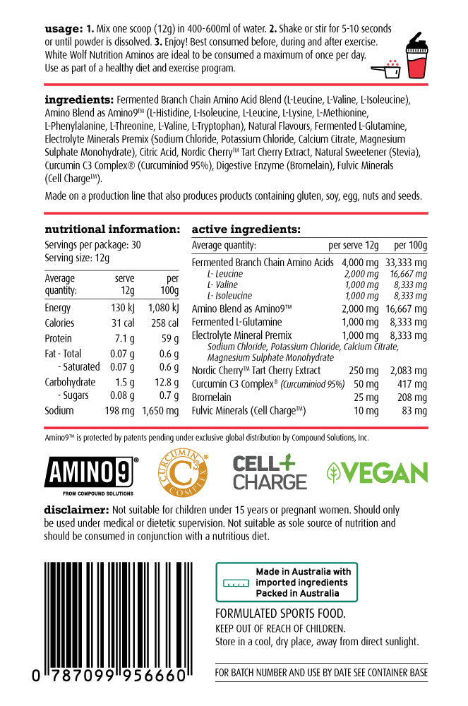Load image into Gallery viewer, White Wolf Vegan Aminos Strawberry 360g
