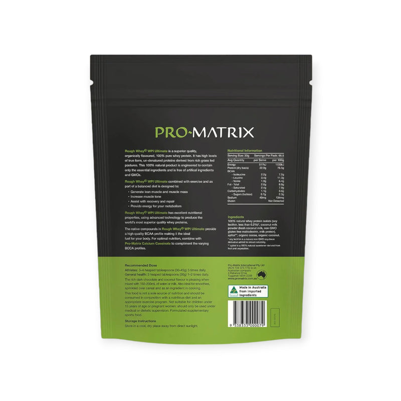 Load image into Gallery viewer, Pro-Matrix Rough Whey Pasture Fed WPI (organic dark chocolate & coconut flavour) 2kg