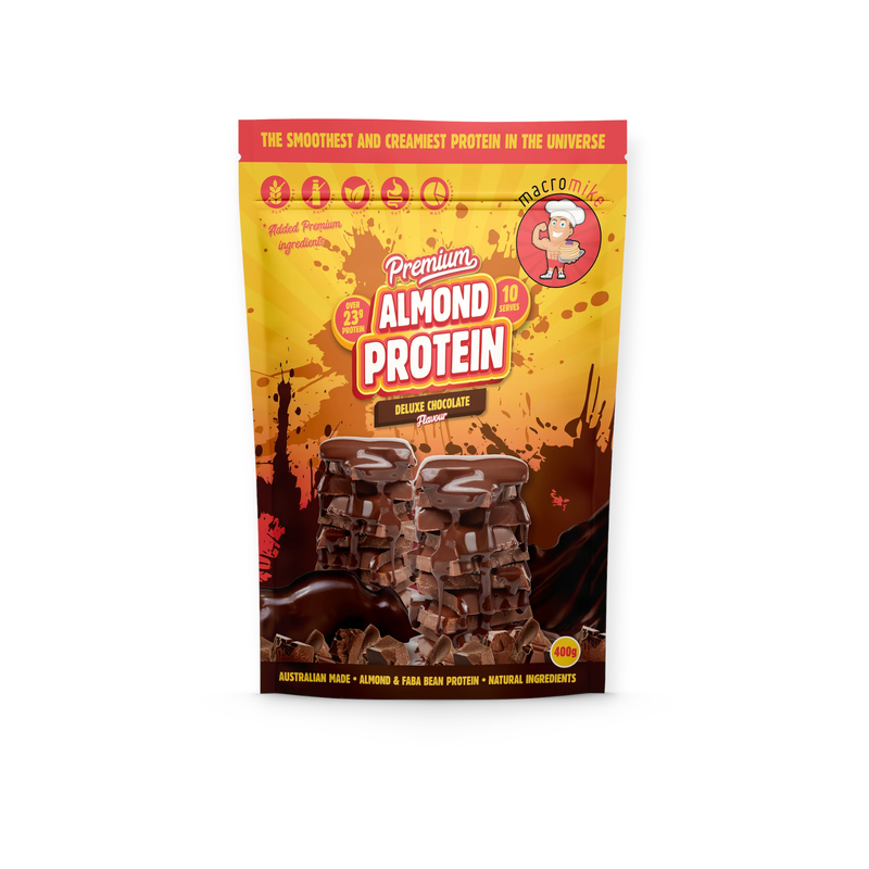 Load image into Gallery viewer, Macro Mike Premium Almond Protein Deluxe Chocolate 400g