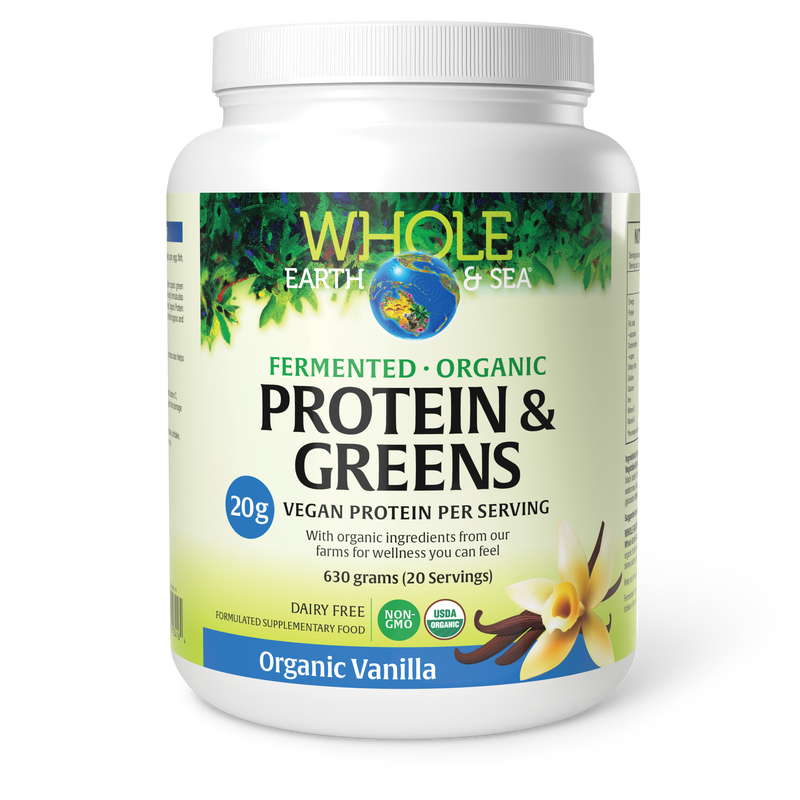 Load image into Gallery viewer, Whole Earth &amp; Sea Fermented Organic Protein &amp; Greens Vanilla 630g
