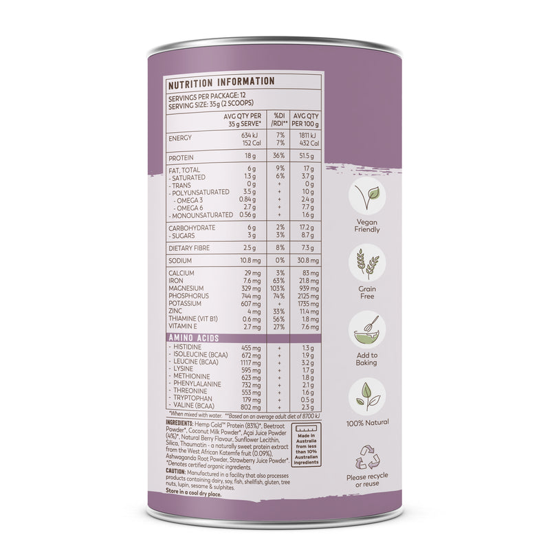 Load image into Gallery viewer, Hemp Foods Organic Hemp Protein Shake Mixed Berry 420g
