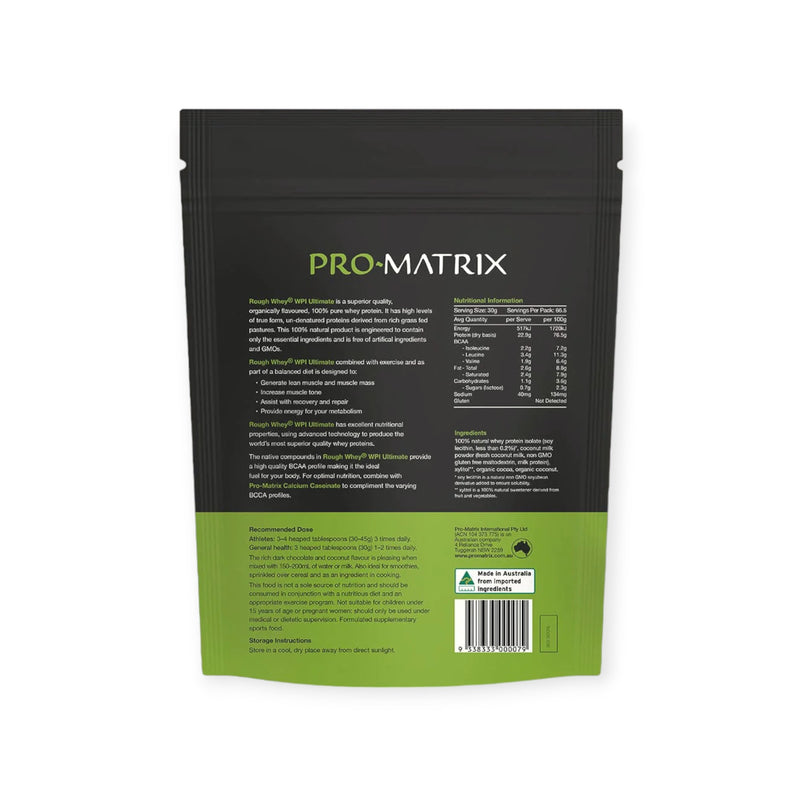 Load image into Gallery viewer, Pro-Matrix Rough Whey Pasture Fed WPI (organic dark chocolate &amp; coconut flavour) 2kg
