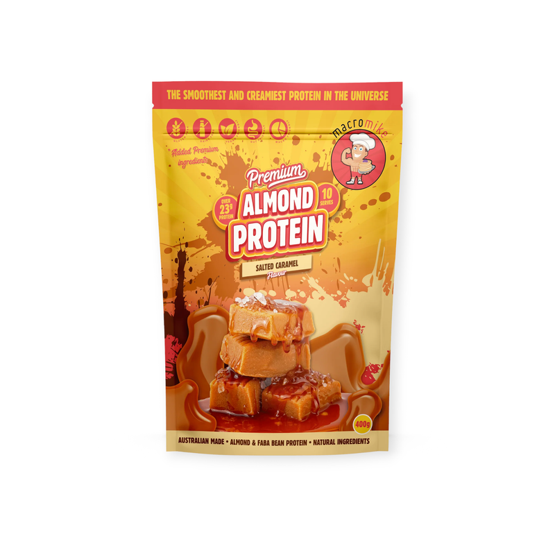 Load image into Gallery viewer, Macro Mike Premium Almond Protein Salted Caramel 400g
