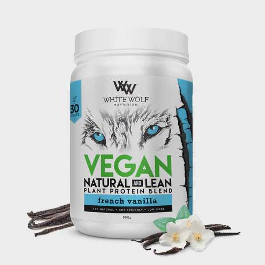 Load image into Gallery viewer, White Wolf Natural &amp; Lean Vegan Protein Blend French Vanilla 900g
