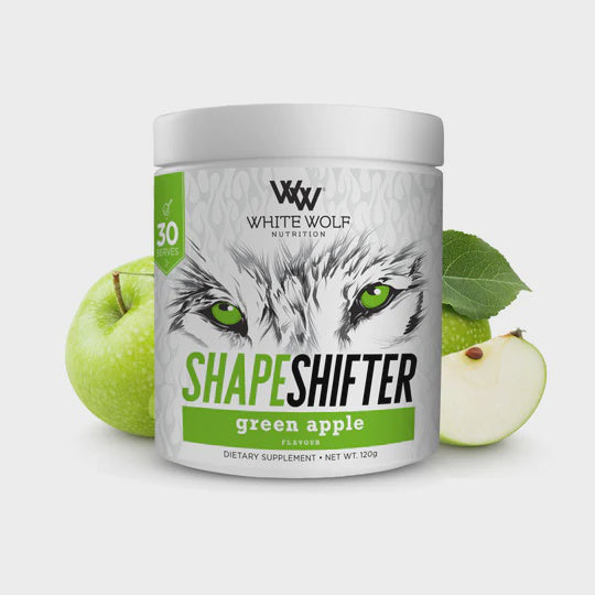 Load image into Gallery viewer, White Wolf Shape Shifter Fat Burner Green Apple 30 servings
